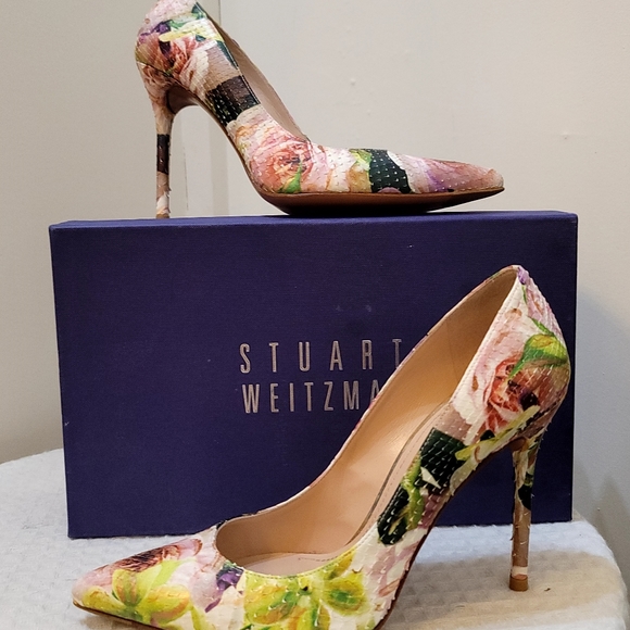 Beautiful pointed toe genuine snake skin floral print high heel shoes - Picture 2 of 8